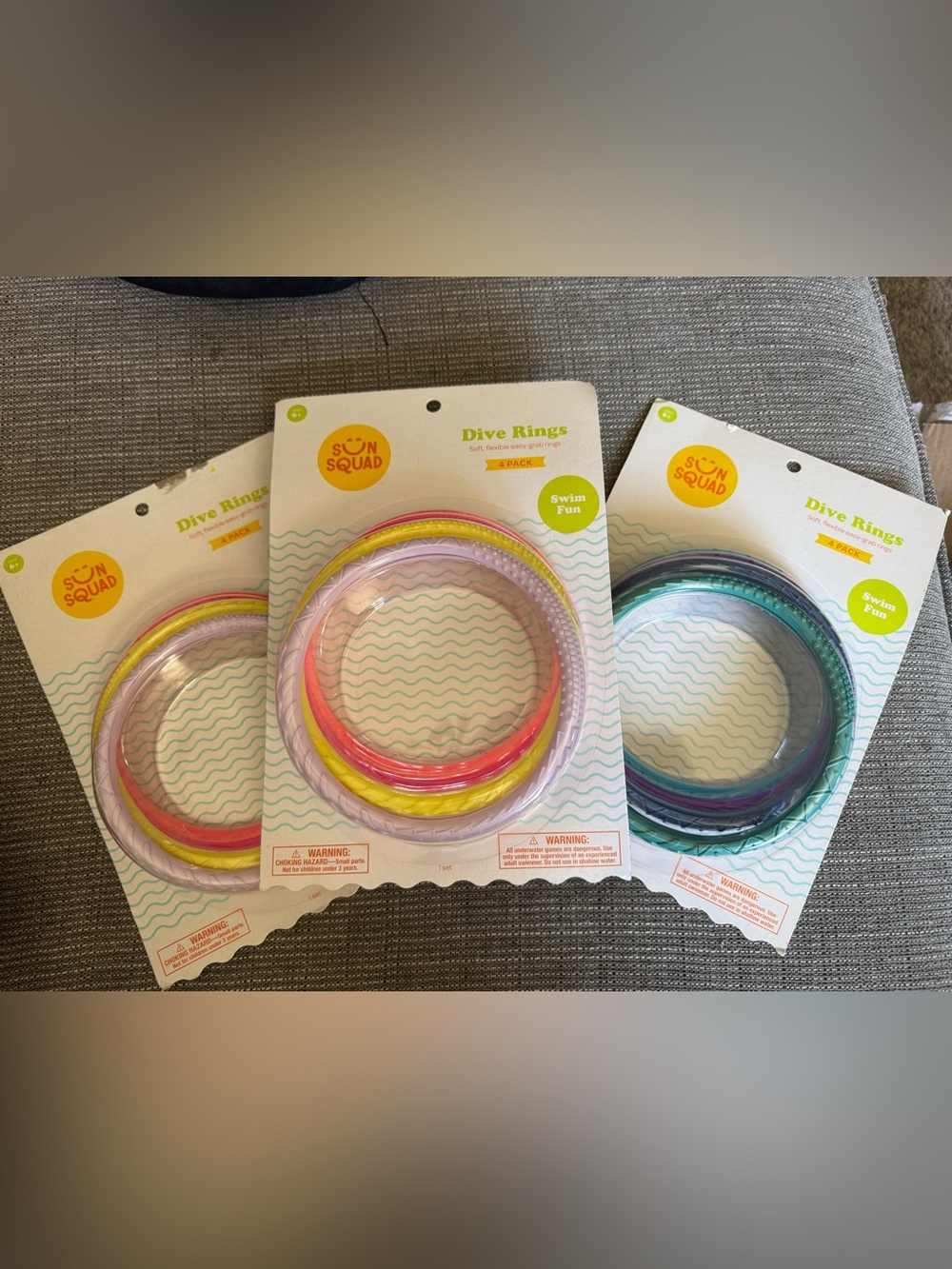 Sun Squad Swim Fun Dive Rings - Pink/Yellow and Teal/Blue Sets - 12 rings total!